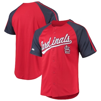 mens stitches red st louis cardinals button down raglan repl